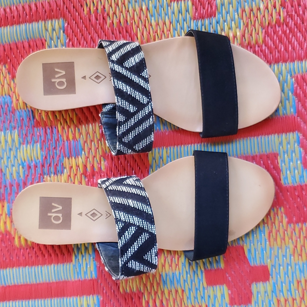 Dolce Vita black and white double strap slide on sandals